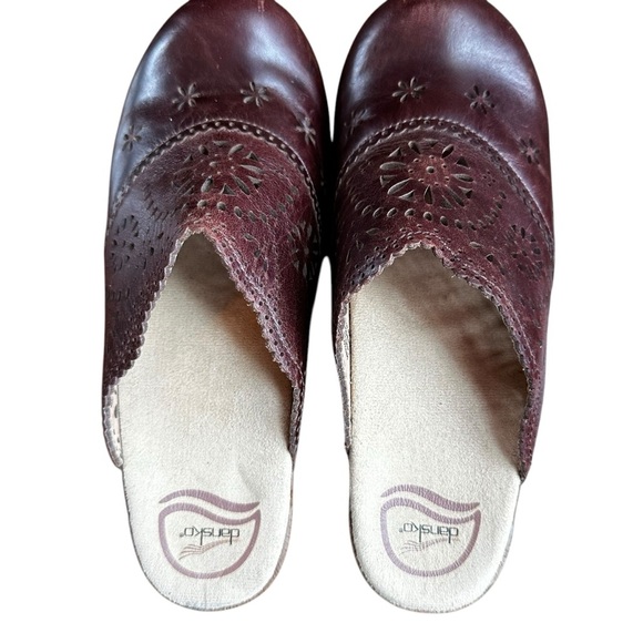 Dansko Brown Leather Mules with Floral Cutouts - Picture 3 of 7